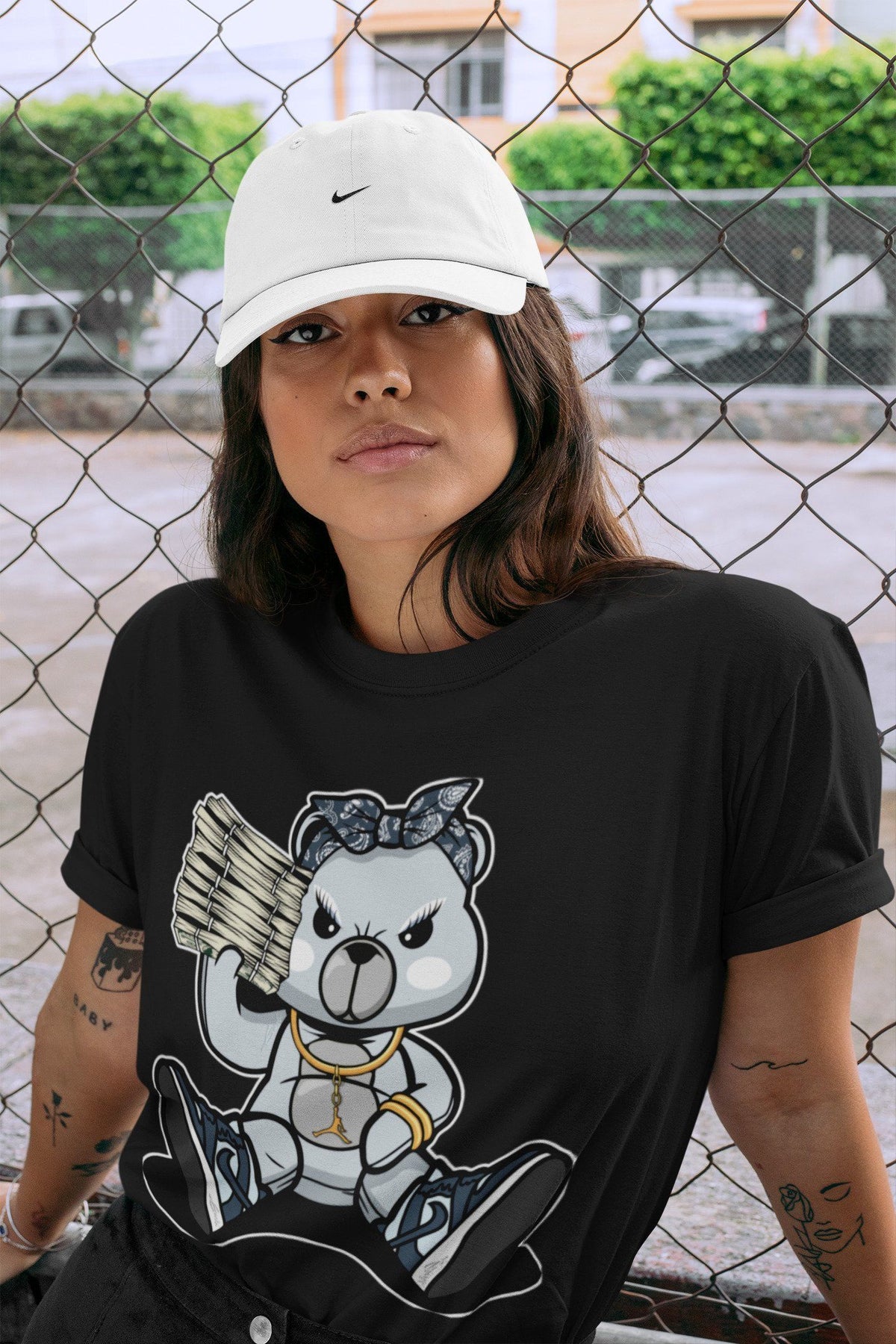 Dunk championship Grey Sneaker Match Tees Bad Baby Bear Sneaker Tees Dunk championship Grey Jordan to match sneaker T-Shirt Crew Neck Shirts