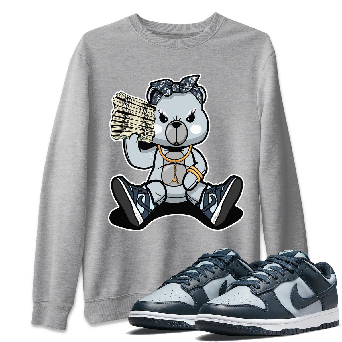 Dunk championship Grey Sneaker Match Tees Bad Baby Bear Sneaker Tees Dunk championship Grey Jordan to match sneaker T-Shirt Crew Neck Shirts