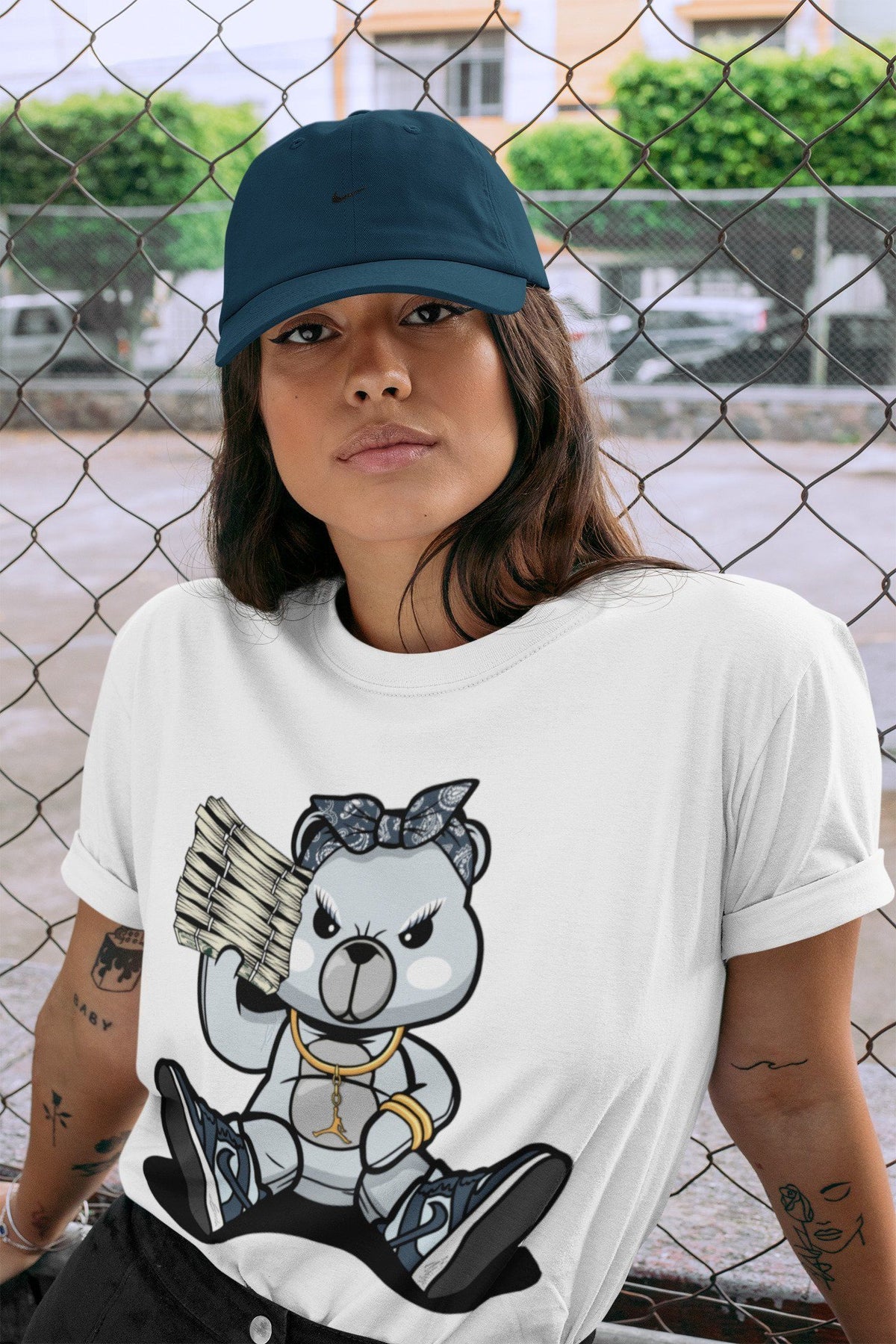 Dunk championship Grey Sneaker Match Tees Bad Baby Bear Sneaker Tees Dunk championship Grey Jordan to match sneaker T-Shirt Crew Neck Shirts
