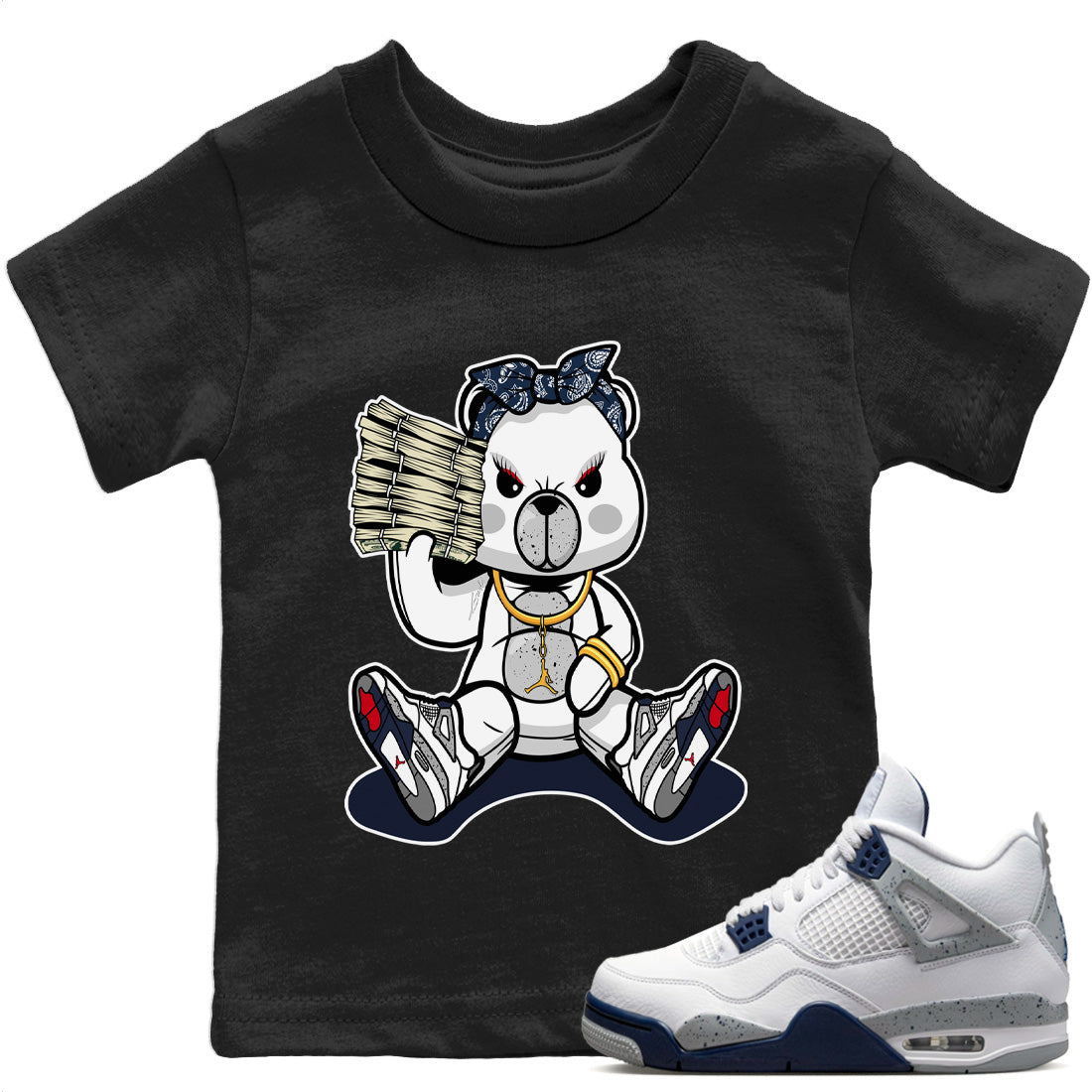 Jordan 4 Midnight Navy Sneaker Matching T-Shirt Bad Baby Bear Sneaker Tees Jordan 4 Midnight Navy Sneaker Release Tees Kids Shirts