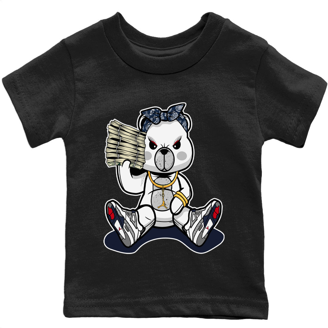 Jordan 4 Midnight Navy Sneaker Matching T-Shirt Bad Baby Bear Sneaker Tees Jordan 4 Midnight Navy Sneaker Release Tees Kids Shirts