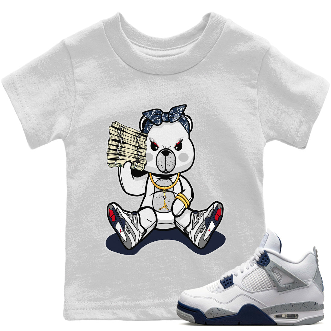 Jordan 4 Midnight Navy Sneaker Matching T-Shirt Bad Baby Bear Sneaker Tees Jordan 4 Midnight Navy Sneaker Release Tees Kids Shirts