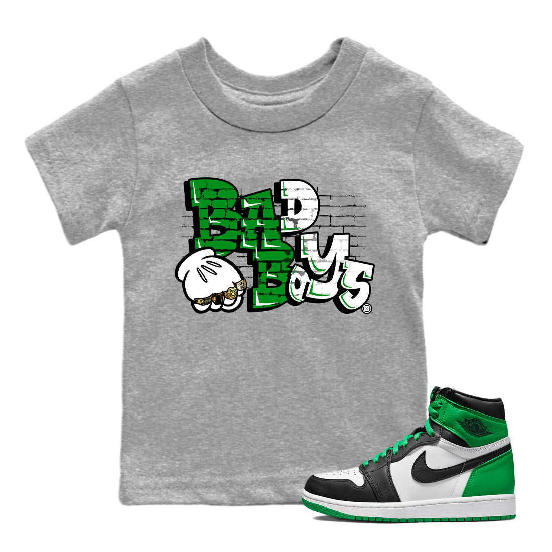 Air Jordan 1 Celtics Sneaker Match Tees Bad Boys Streetwear Sneaker Shirt Air Jordan 1 Retro Celtics Sneaker Release Tees Kids Shirts Heather Grey 1