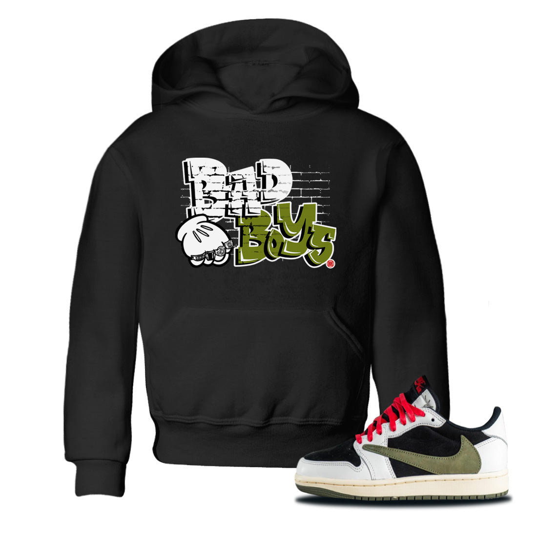Air Jordan 1 Travis Scott Olive Sneaker Match Tees Bad Boys Streetwear Sneaker Shirt Air Jordan 1 Low x Travis Scott x Olive Sneaker Release Tees Kids Shirts Black 1