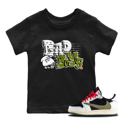 Air Jordan 1 Travis Scott Olive Sneaker Match Tees Bad Boys Streetwear Sneaker Shirt Air Jordan 1 Low x Travis Scott x Olive Sneaker Release Tees Kids Shirts Black 1