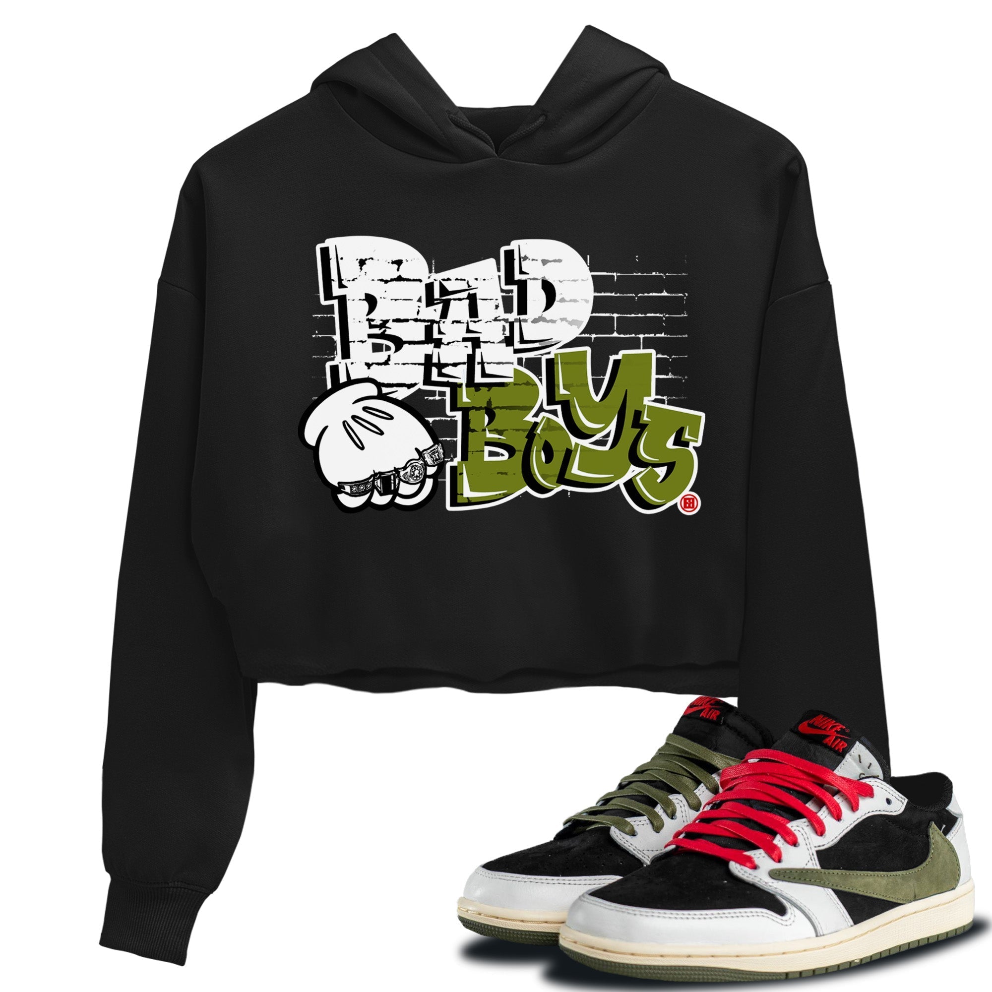 Air Jordan 1 Travis Scott Olive Sneaker Match Tees Bad Boys Streetwear Sneaker Shirt Air Jordan 1 Low x Travis Scott x Olive Sneaker Release Tees Women's Shirts Black 1