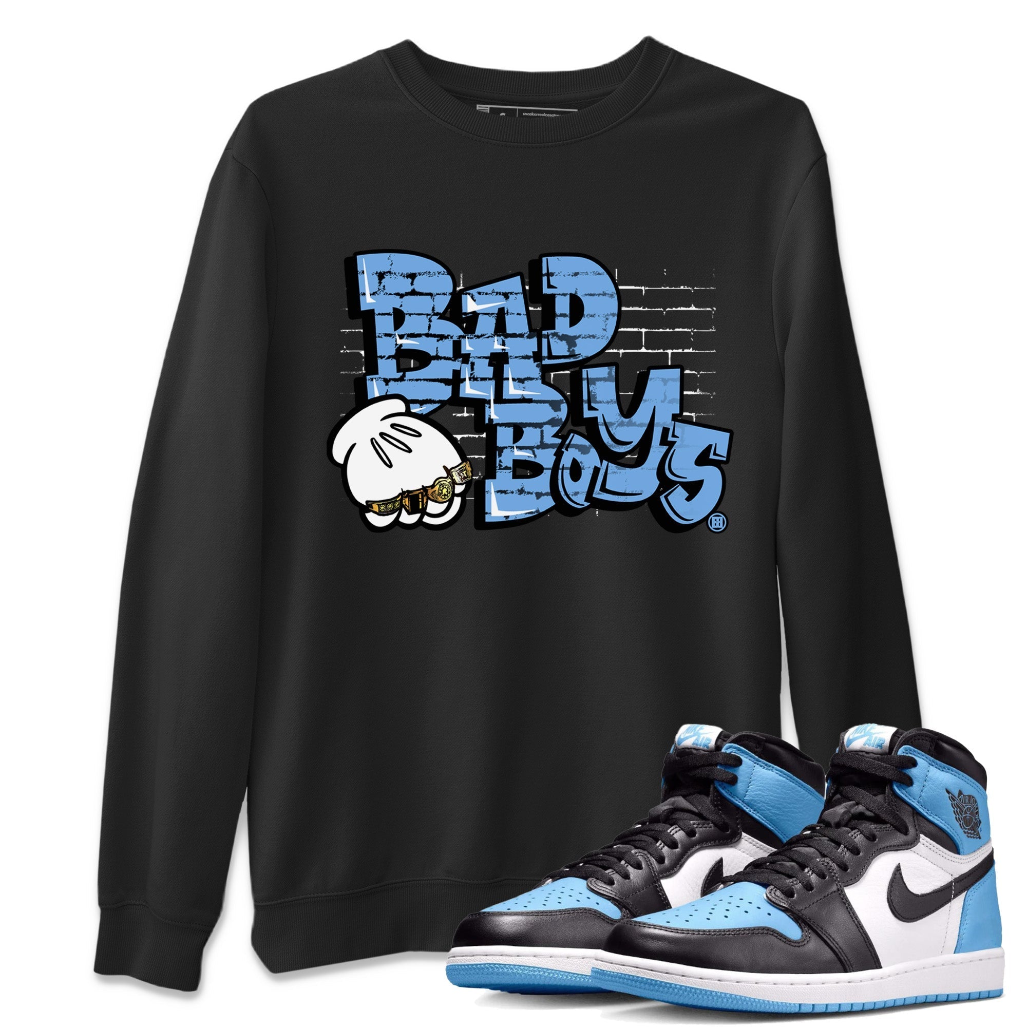 Air Jordan 1 Retro High OG UNC Toe Shirt to match Jordans Bad Boys Streetwear Sneaker Shirt Air Jordan 1 High OG UNC Toe Drip Gear Zone Sneaker Matching Clothing Crew Neck T-Shirts Black 1