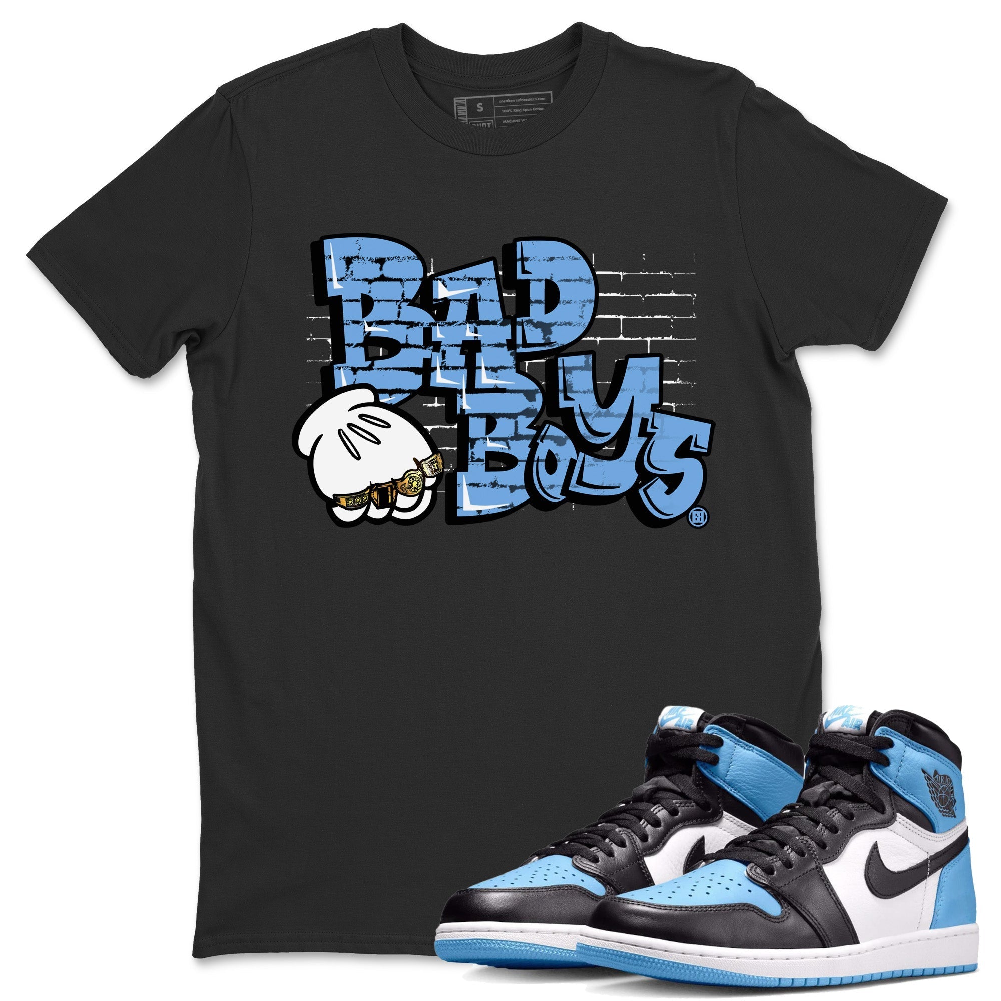 Air Jordan 1 Retro High OG UNC Toe Shirt to match Jordans Bad Boys Streetwear Sneaker Shirt Air Jordan 1 High OG UNC Toe Drip Gear Zone Sneaker Matching Clothing Crew Neck T-Shirts Black 1