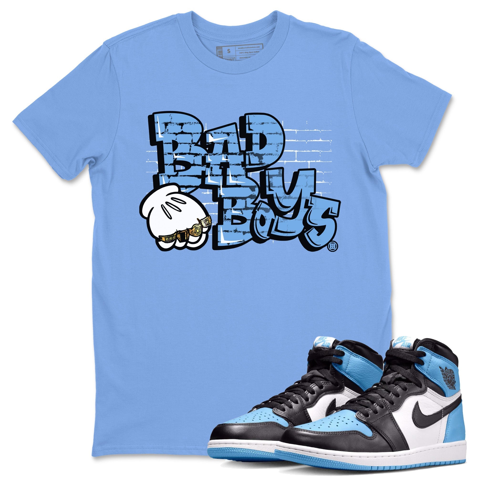 Air Jordan 1 Retro High OG UNC Toe Shirt to match Jordans Bad Boys Streetwear Sneaker Shirt Air Jordan 1 High OG UNC Toe Drip Gear Zone Sneaker Matching Clothing Crew Neck T-Shirts Carolina Blue 1