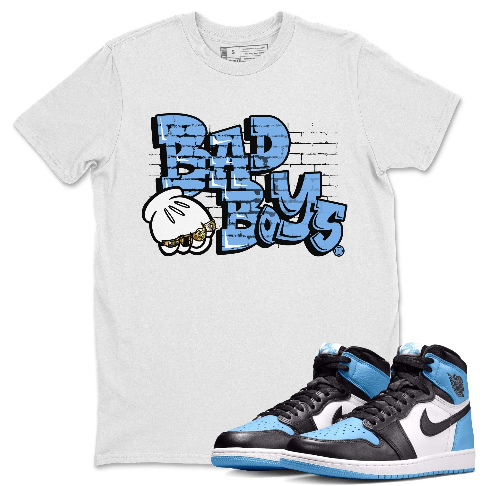 Air Jordan 1 Retro High OG UNC Toe Shirt to match Jordans Bad Boys Streetwear Sneaker Shirt Air Jordan 1 High OG UNC Toe Drip Gear Zone Sneaker Matching Clothing Crew Neck T-Shirts White 1