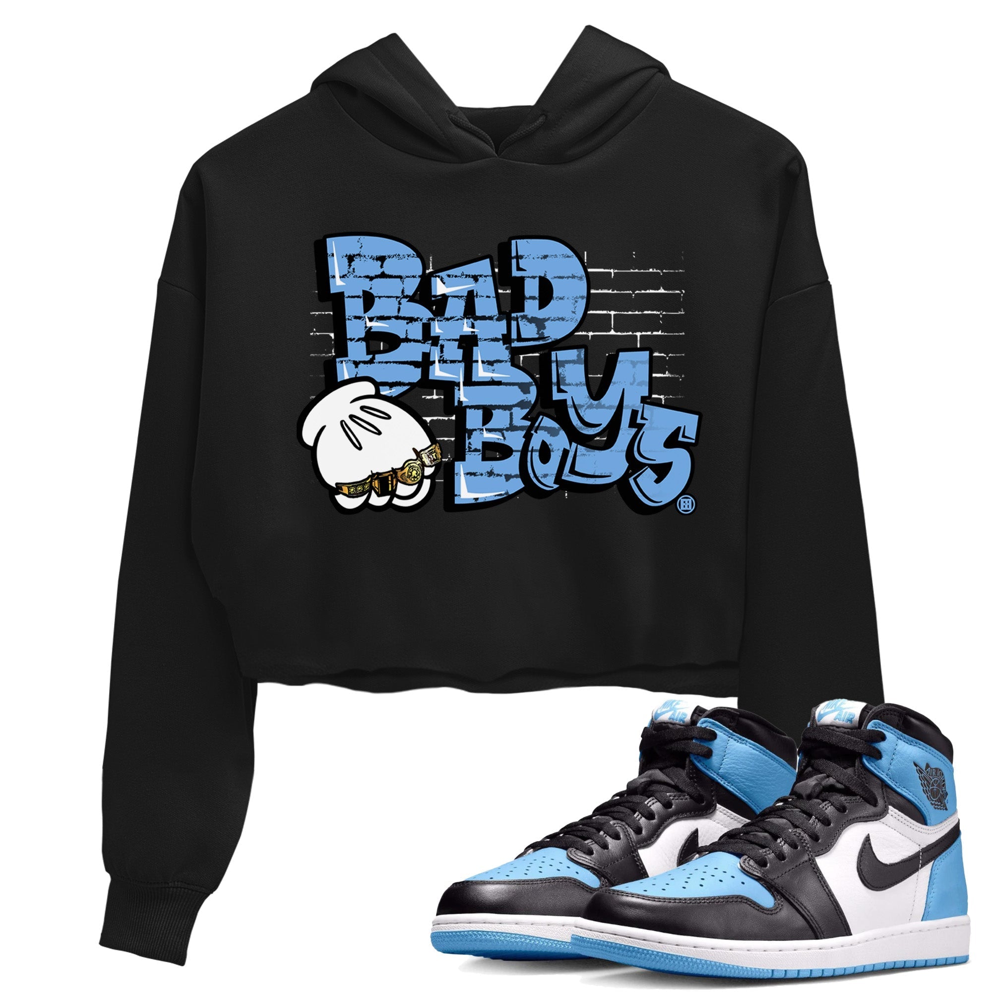 Air Jordan 1 Retro High OG UNC Toe Shirt to match Jordans Bad Boys Streetwear Sneaker Shirt Air Jordan 1 High OG UNC Toe Drip Gear Zone Sneaker Matching Clothing Crop T-Shirts Black 1