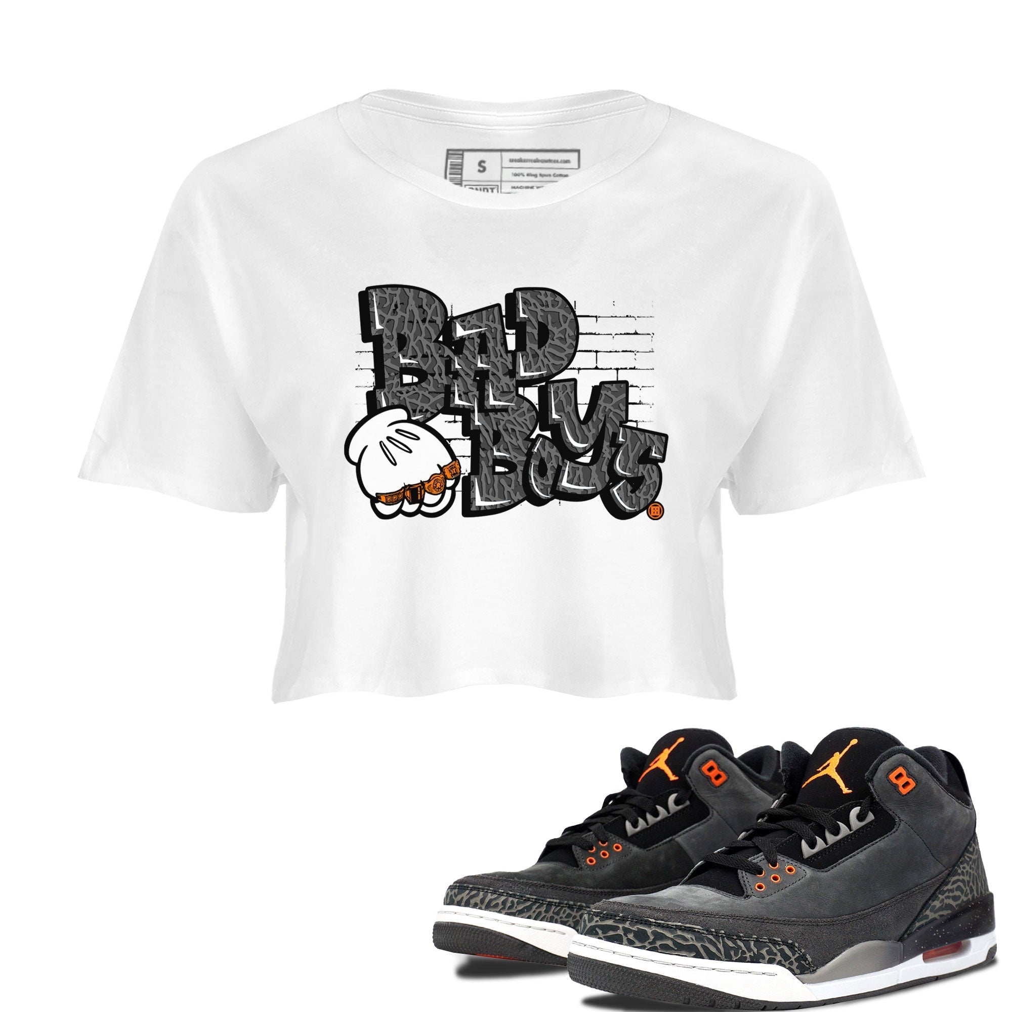 Jordan 3 Retro Fear AJ3 Grey shirt to match jordans Bad Boys sneaker tees Air Jordan 3 Fear Drip Gear Zone White 1 Crop T-Shirt