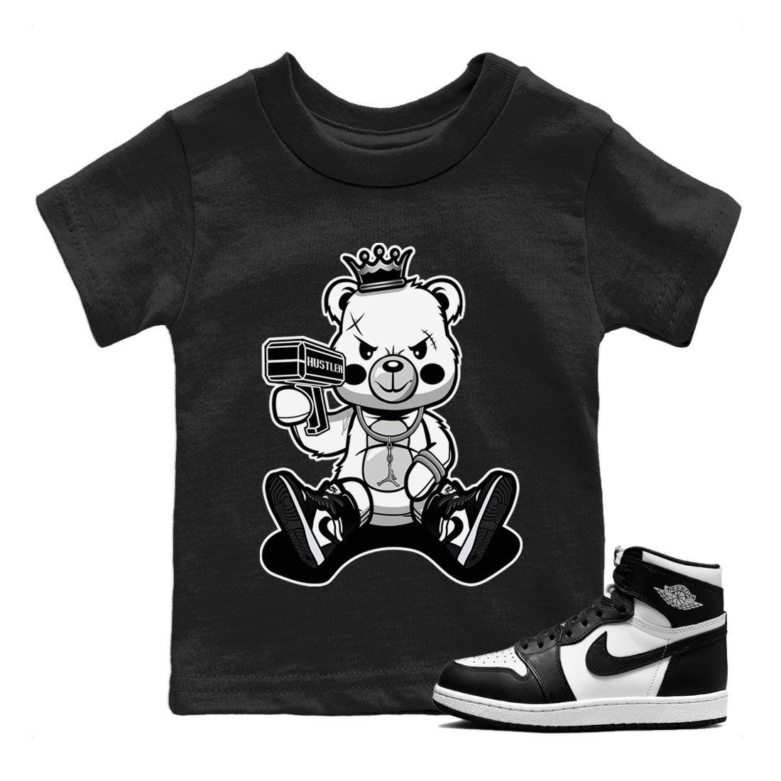 Jordan 1 Black White Sneaker Match Tees Bad King Baby Bear Sneaker Tees Jordan 1 Black White Jordan to match sneaker T-Shirt Kids Shirts