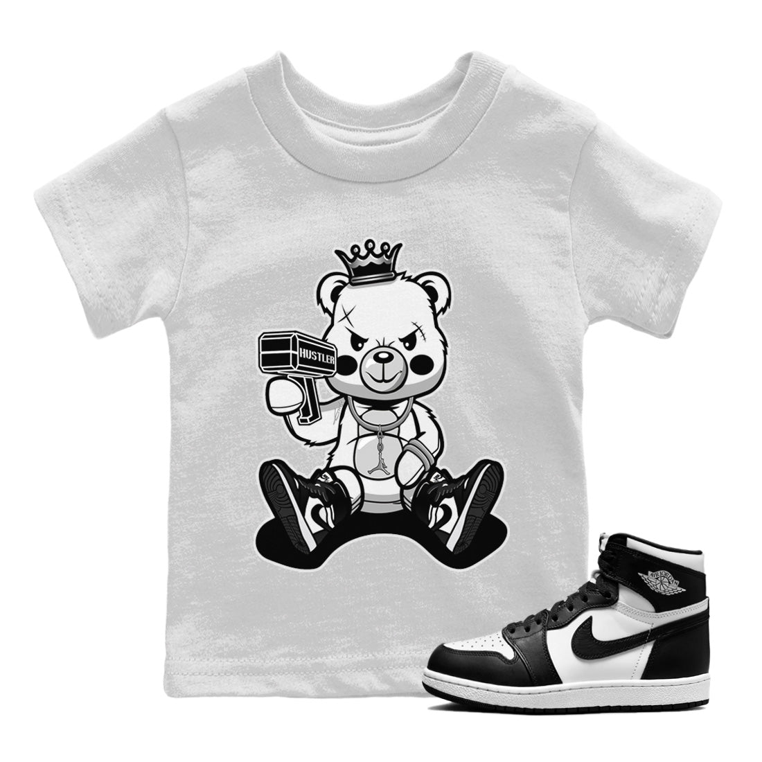 Jordan 1 Black White Sneaker Match Tees Bad King Baby Bear Sneaker Tees Jordan 1 Black White Jordan to match sneaker T-Shirt Kids Shirts