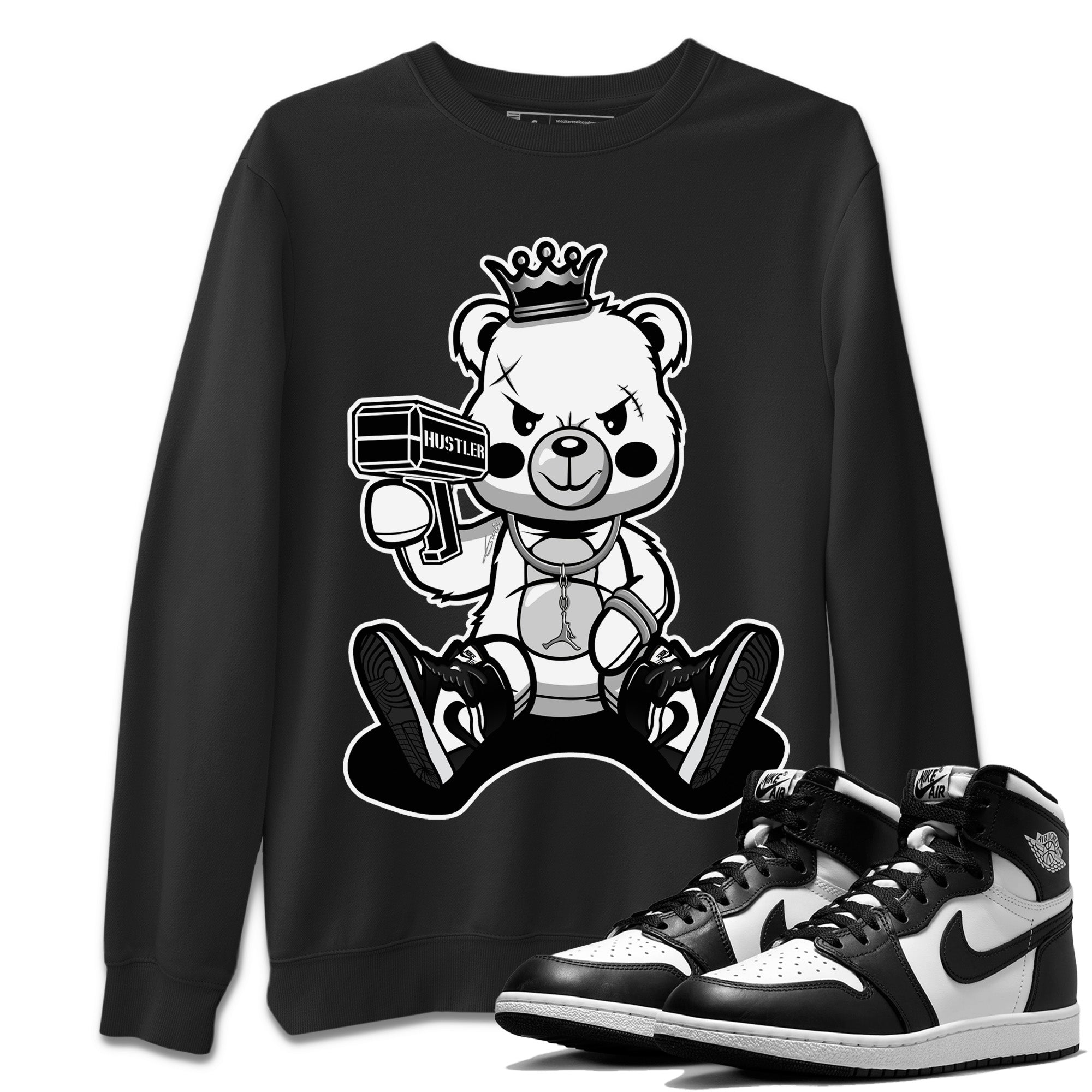 Jordan 1 Black White Sneaker Match Tees Bad King Baby Bear Sneaker Tees Jordan 1 Black White Jordan to match sneaker T-Shirt Crew Neck Shirts