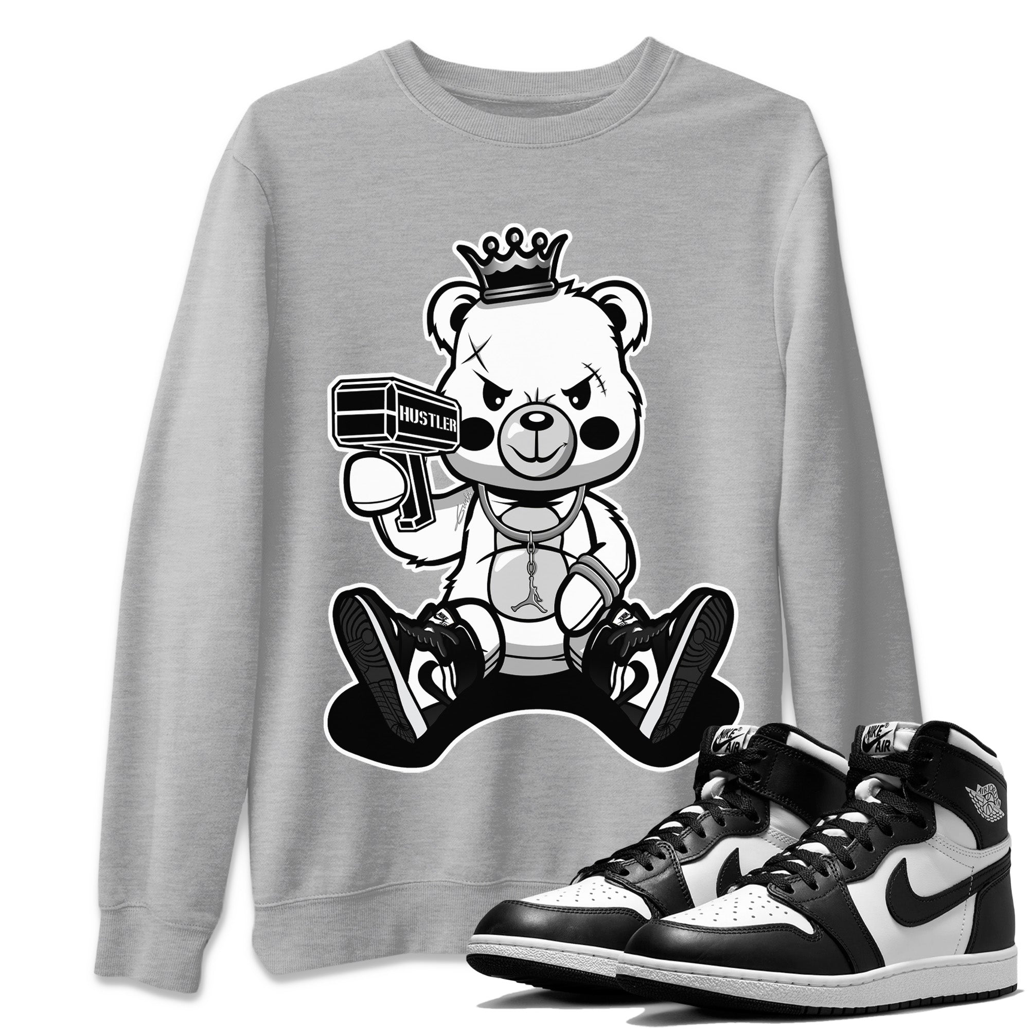 Jordan 1 Black White Sneaker Match Tees Bad King Baby Bear Sneaker Tees Jordan 1 Black White Jordan to match sneaker T-Shirt Crew Neck Shirts