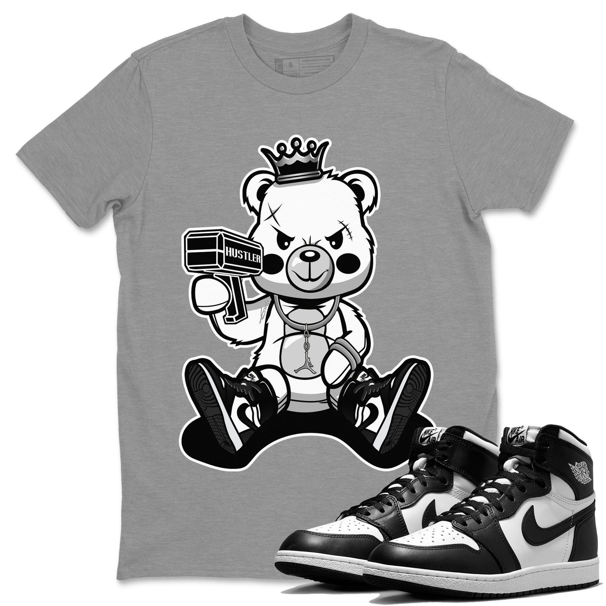 Jordan 1 Black White Sneaker Match Tees Bad King Baby Bear Sneaker Tees Jordan 1 Black White Jordan to match sneaker T-Shirt Crew Neck Shirts
