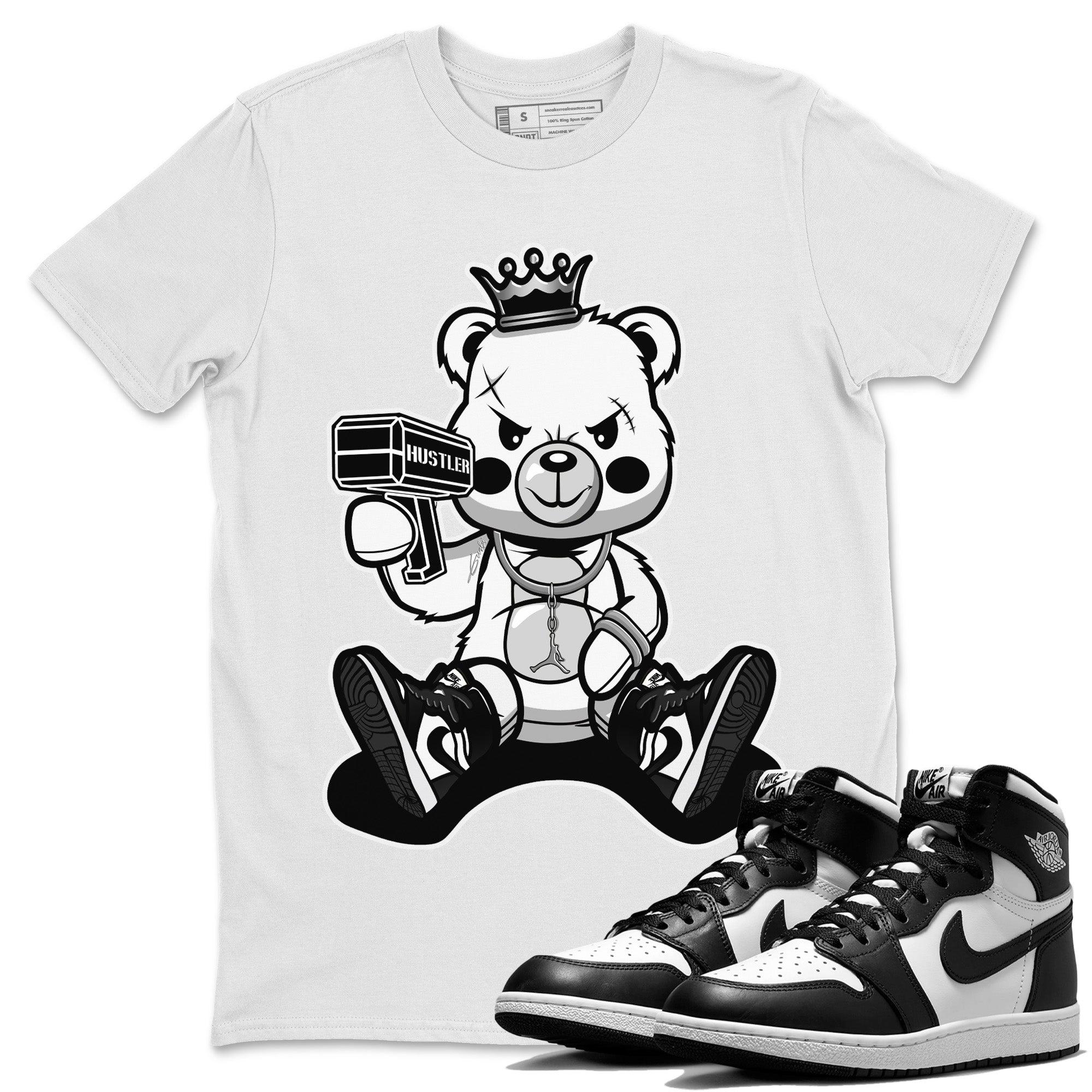 Jordan 1 Black White Sneaker Match Tees Bad King Baby Bear Sneaker Tees Jordan 1 Black White Jordan to match sneaker T-Shirt Crew Neck Shirts
