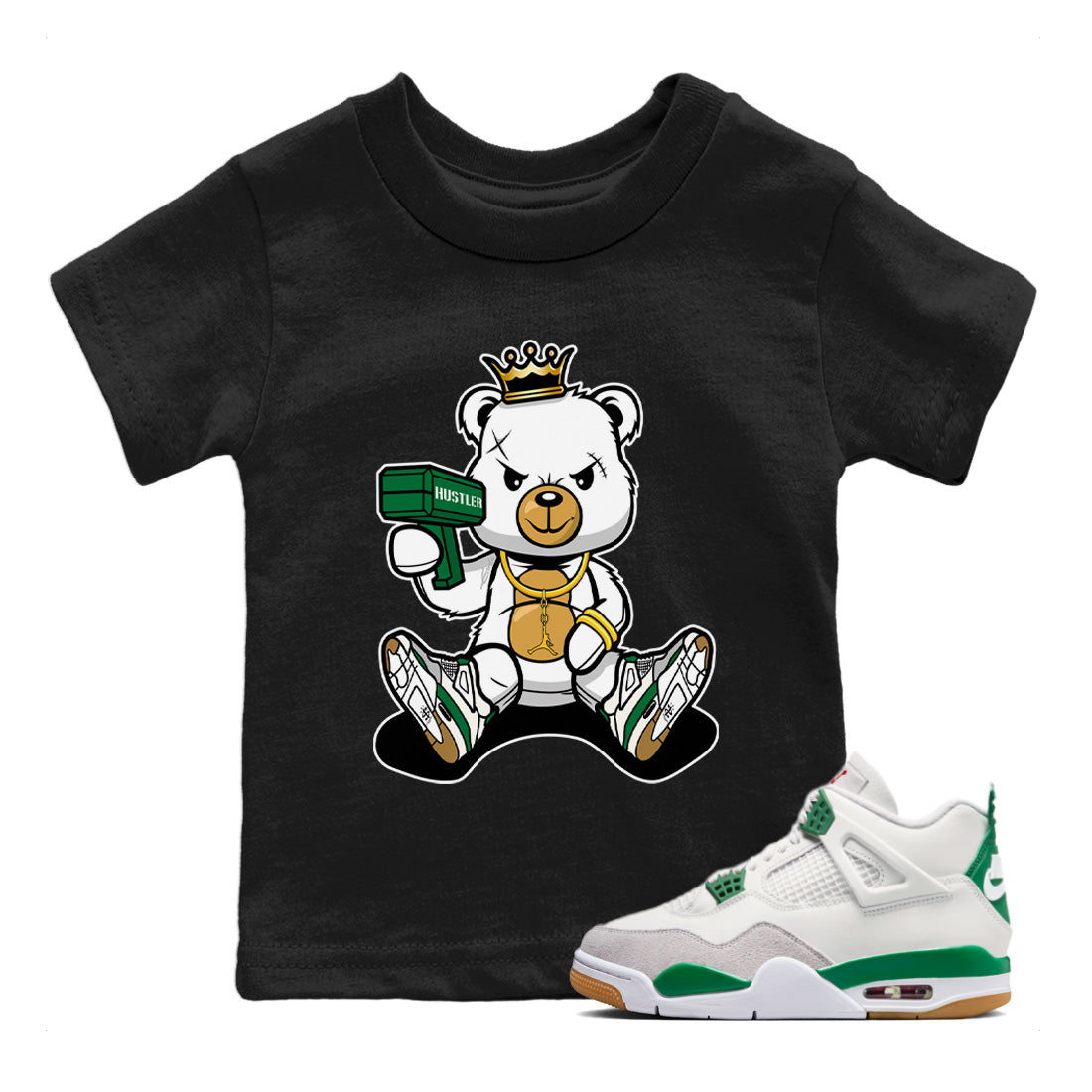 Air Jordan 4 Pine Green Sneaker Match Tees Bad King Baby Bear Streetwear Sneaker Shirt Nike SB Air Jordan 4 Pine Green Sneaker Release Tees Kids Shirts Black 1