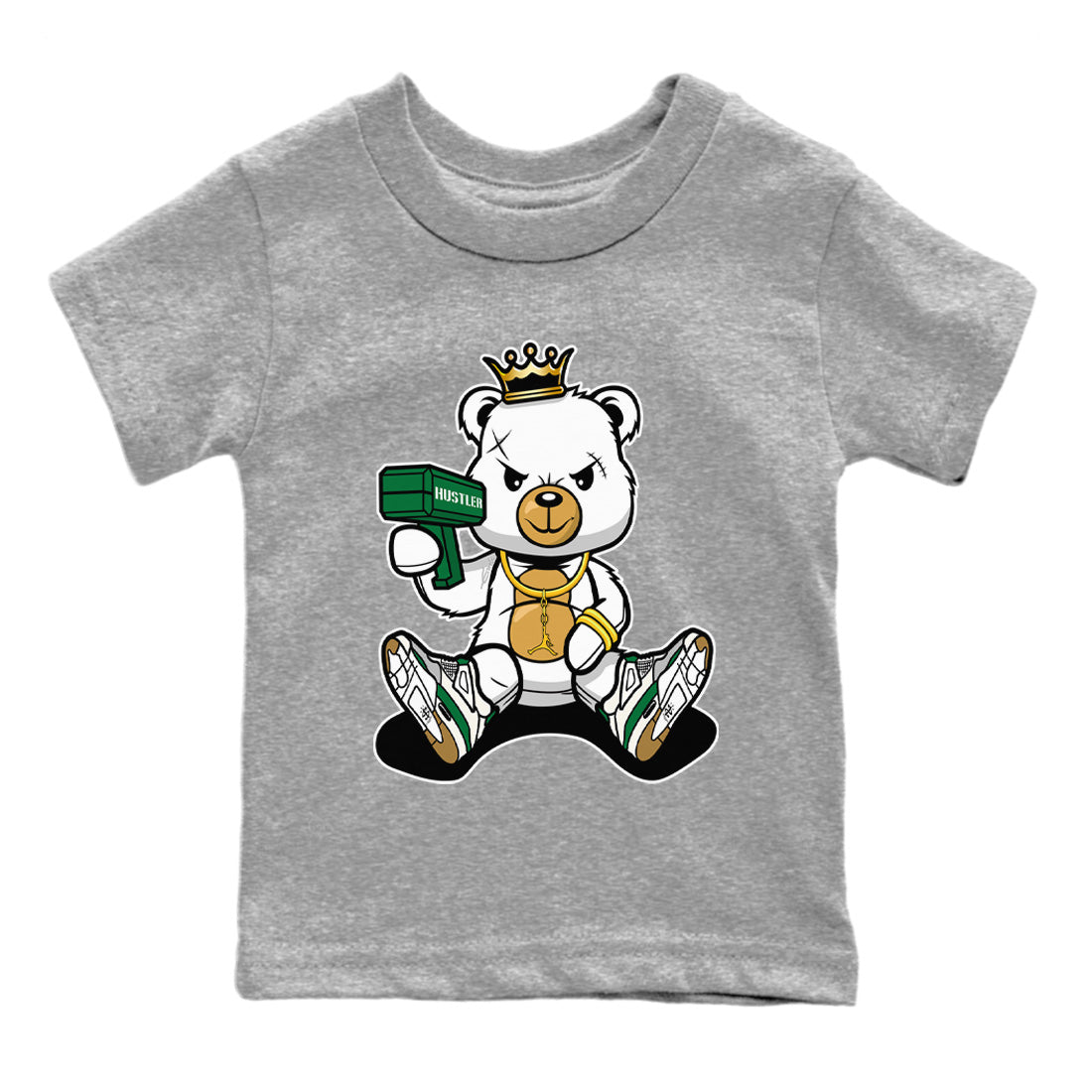 Air Jordan 4 Pine Green Sneaker Match Tees Bad King Baby Bear Streetwear Sneaker Shirt Nike SB Air Jordan 4 Pine Green Sneaker Release Tees Kids Shirts Heather Grey 2