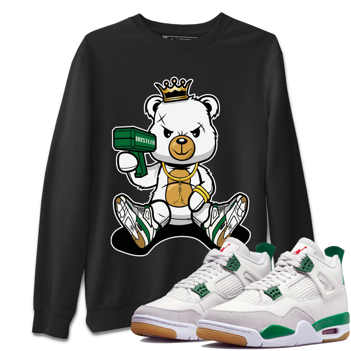 Air Jordan 4 Pine Green Bad King Baby Bear Crew Neck Streetwear Sneaker Shirt Nike SB Air Jordan 4 Pine Green Sneaker T-Shirts Washing and Care Tip