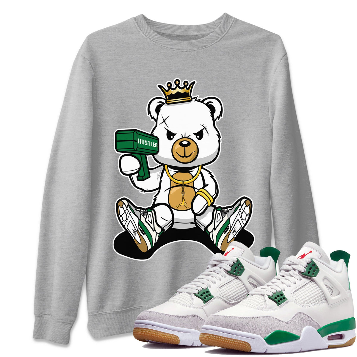 Air Jordan 4 Pine Green Sneaker Match Tees Bad King Baby Bear Streetwear Sneaker Shirt Nike SB Air Jordan 4 Pine Green Sneaker Release Tees Unisex Shirts Heather Grey 1