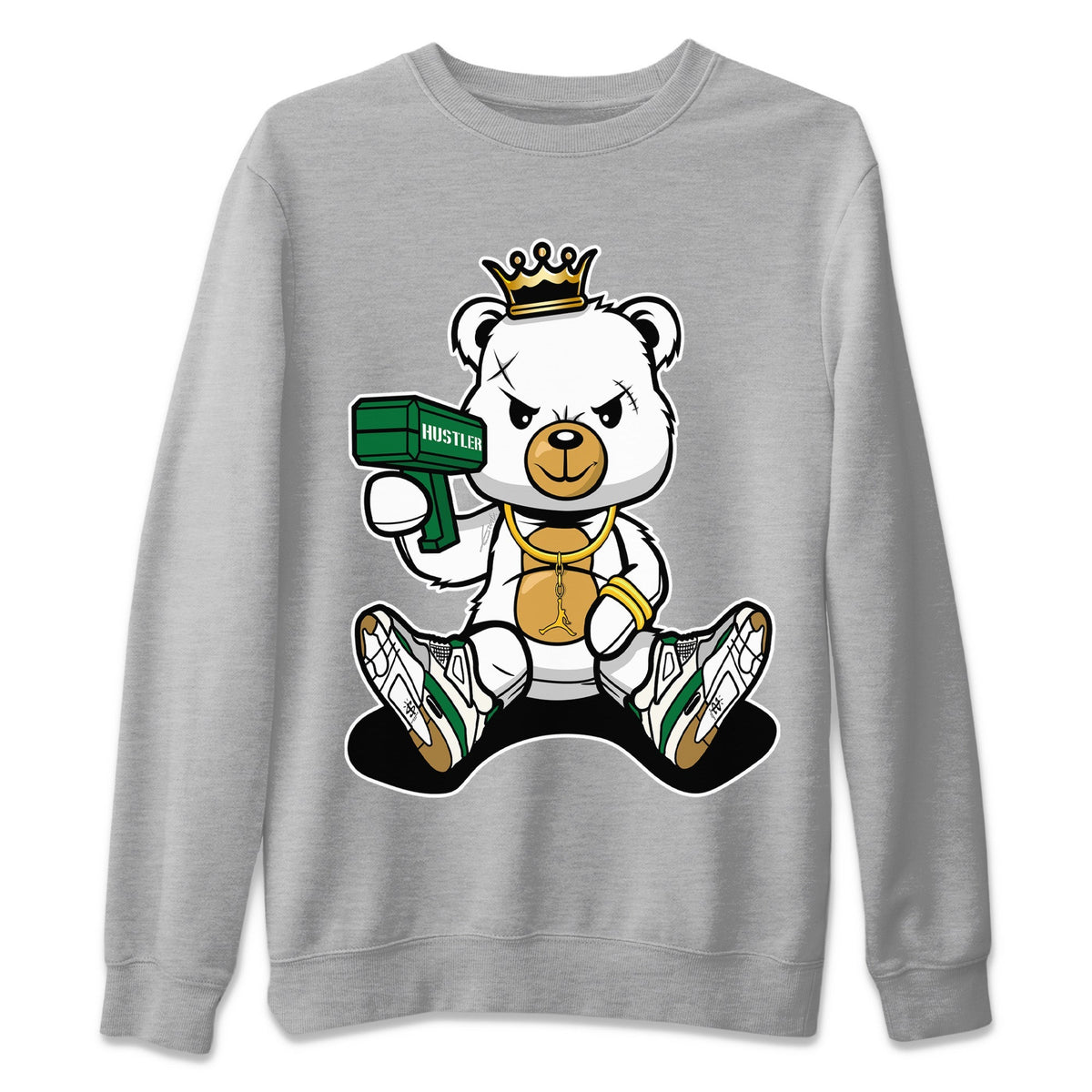 Air Jordan 4 Pine Green Sneaker Match Tees Bad King Baby Bear Streetwear Sneaker Shirt Nike SB Air Jordan 4 Pine Green Sneaker Release Tees Unisex Shirts Heather Grey 2