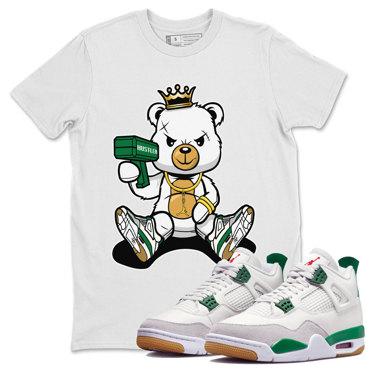 Air Jordan 4 Pine Green Sneaker Match Tees Bad King Baby Bear Streetwear Sneaker Shirt Nike SB Air Jordan 4 Pine Green Sneaker Release Tees Unisex Shirts White 1