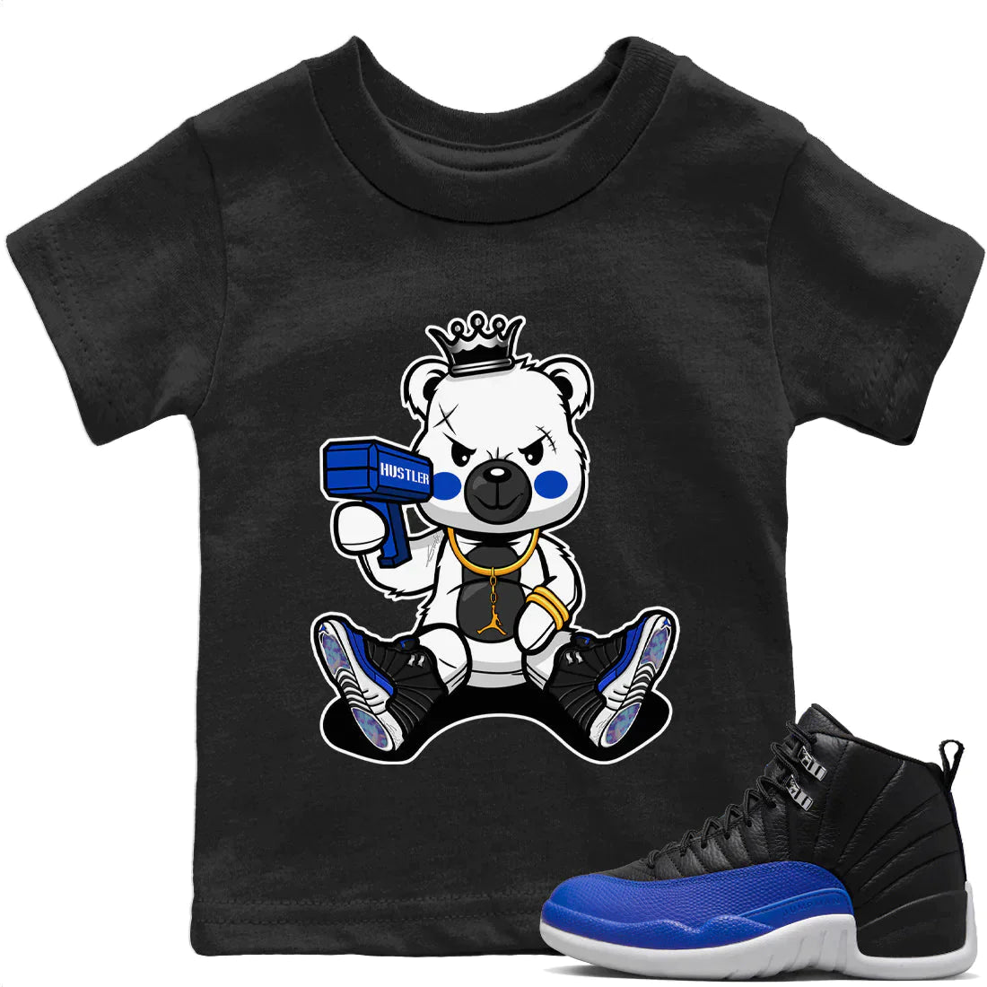Jordan 12 Hyper Royal Sneaker Matching T-Shirt Bad King Baby Bear Sneaker Tees Jordan 12 Hyper Royal Sneaker Release Tees Kids Shirts