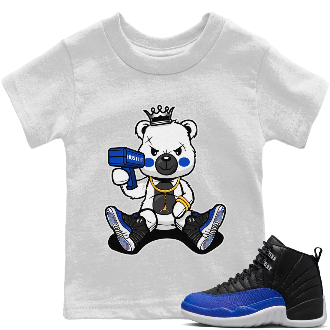Jordan 12 Hyper Royal Sneaker Matching T-Shirt Bad King Baby Bear Sneaker Tees Jordan 12 Hyper Royal Sneaker Release Tees Kids Shirts