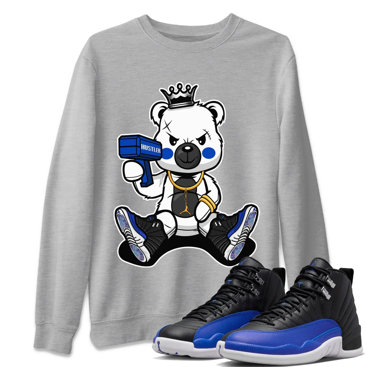 Jordan 12 Hyper Royal Sneaker Matching T-Shirt Bad King Baby Bear Sneaker Tees Jordan 12 Hyper Royal Sneaker Release Tees Crew Neck Tees