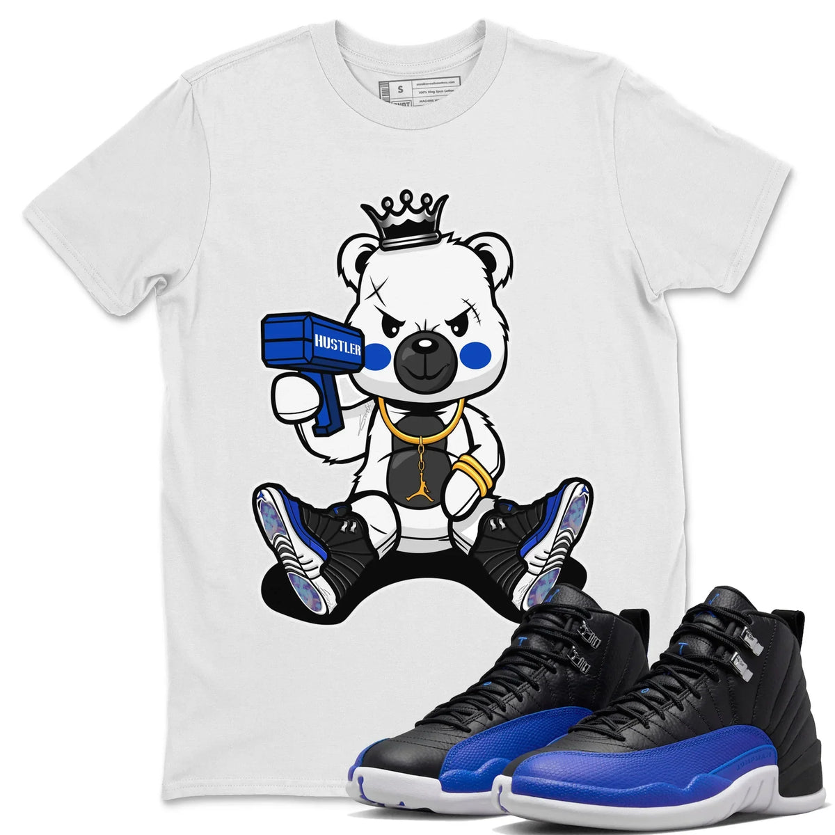 Jordan 12 Hyper Royal Sneaker Matching T-Shirt Bad King Baby Bear Sneaker Tees Jordan 12 Hyper Royal Sneaker Release Tees Crew Neck Tees
