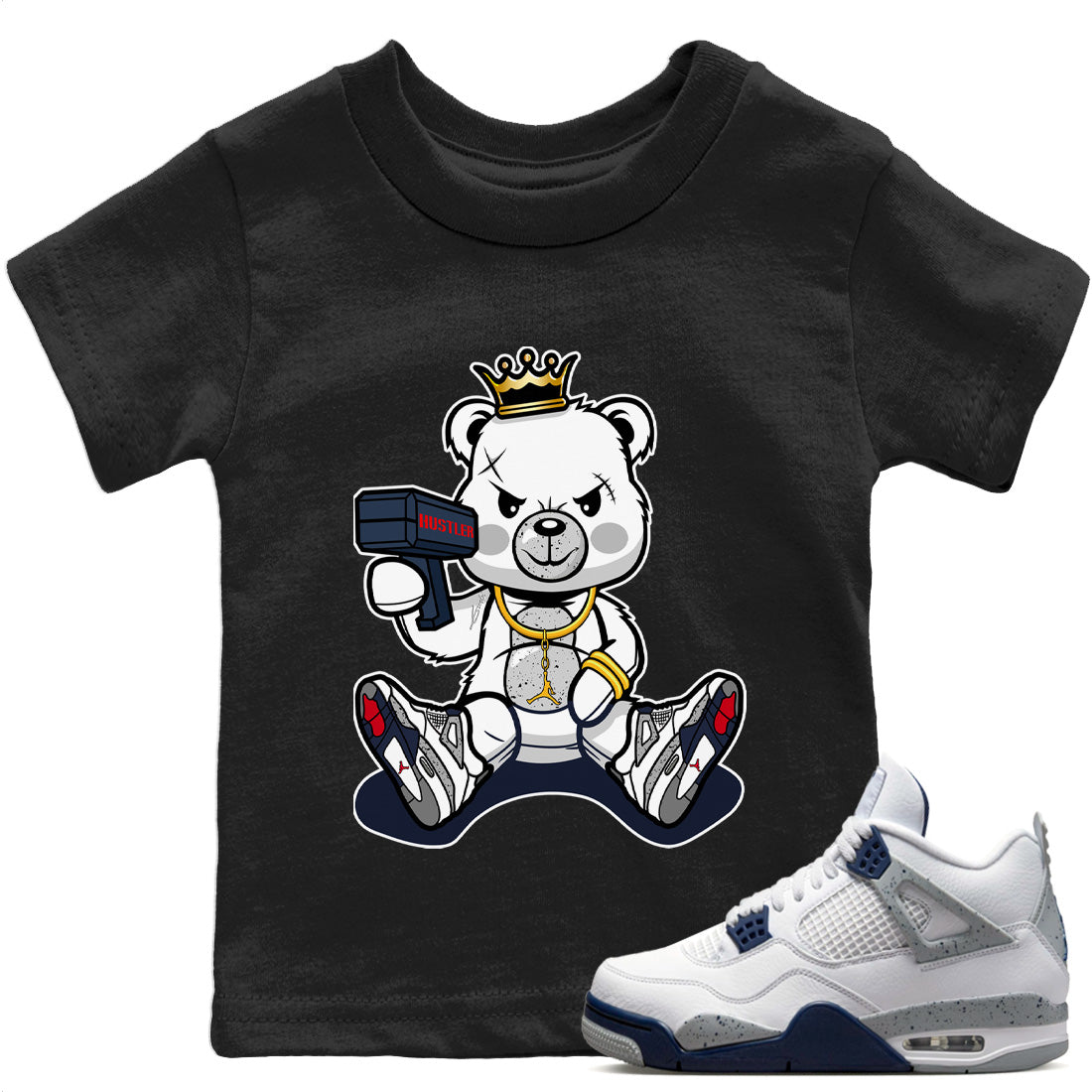 Jordan 4 Midnight Navy Sneaker Matching T-Shirt Bad King Baby Bear Sneaker Tees Jordan 4 Midnight Navy Sneaker Release Tees Kids Shirts
