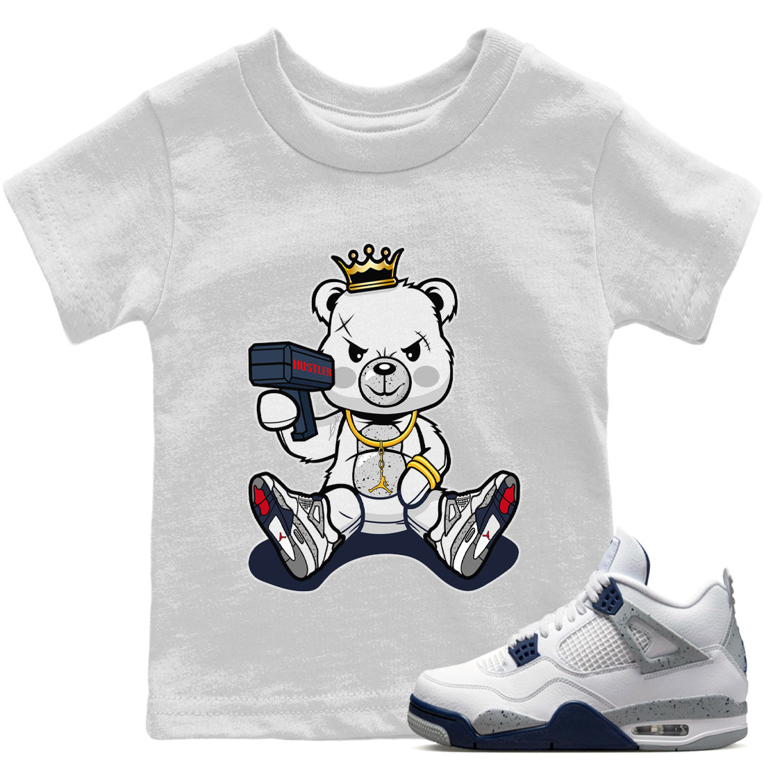 Jordan 4 Midnight Navy Sneaker Matching T-Shirt Bad King Baby Bear Sneaker Tees Jordan 4 Midnight Navy Sneaker Release Tees Kids Shirts