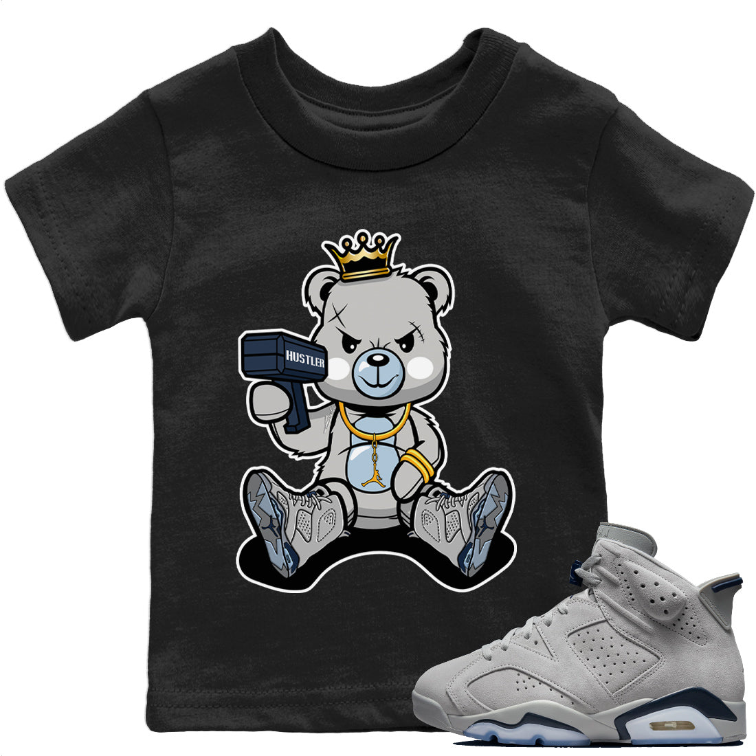 Jordan 6 Georgetown Sneaker Matching T-Shirt Bad King Baby Bear Sneaker Tees Jordan 6 Georgetown Sneaker Release Tees Kids Shirts