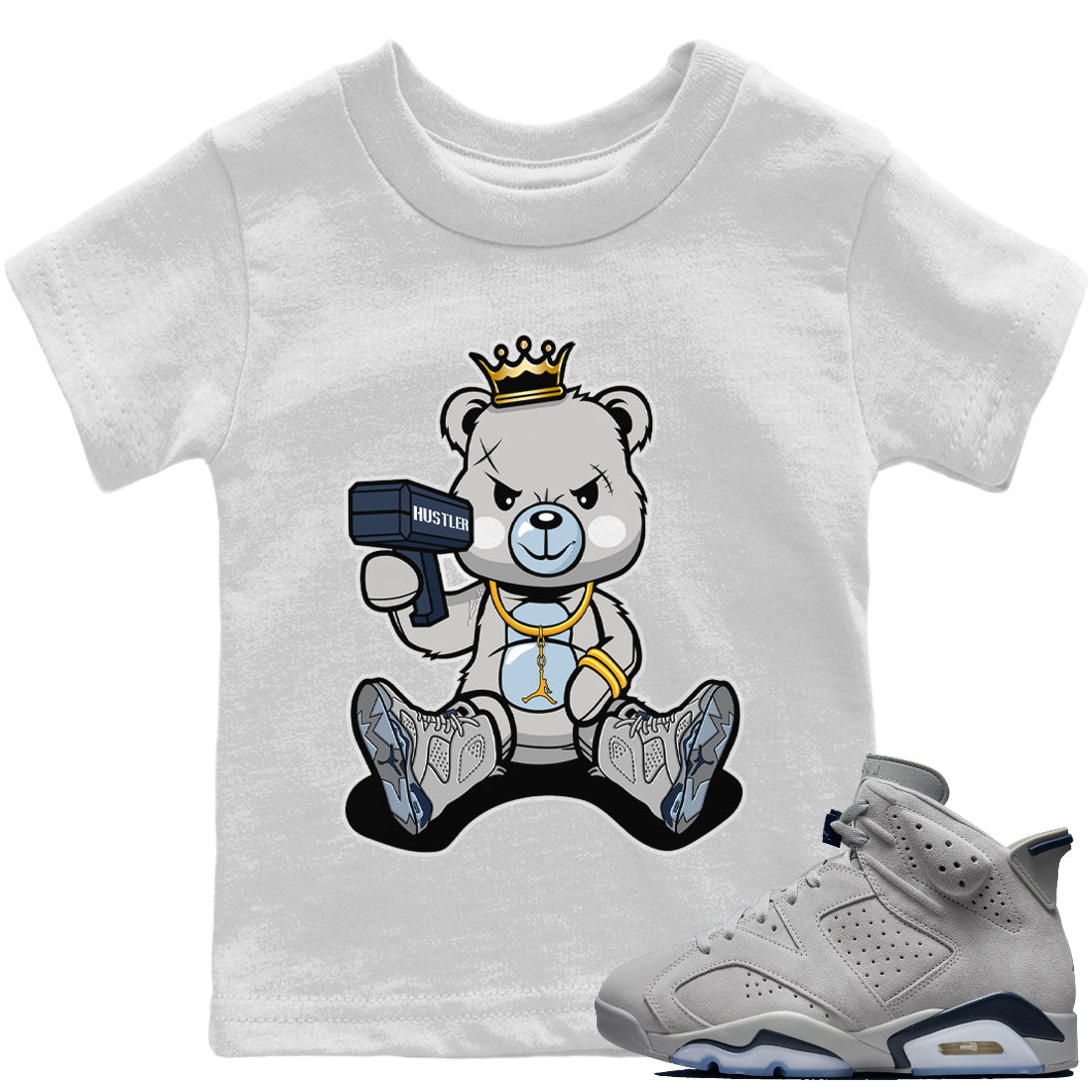Jordan 6 Georgetown Sneaker Matching T-Shirt Bad King Baby Bear Sneaker Tees Jordan 6 Georgetown Sneaker Release Tees Kids Shirts