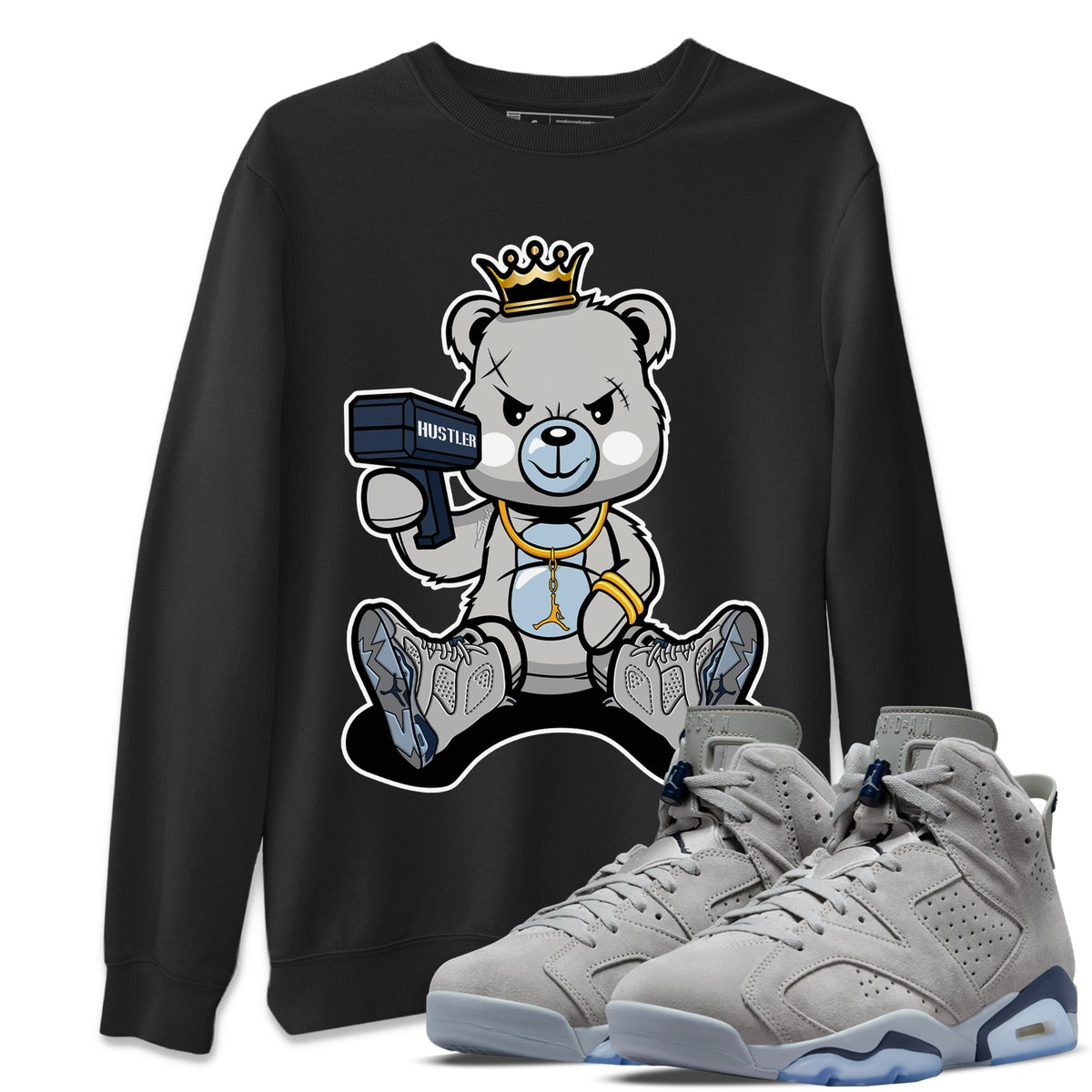 Jordan 6 Georgetown Sneaker Matching T-Shirt Bad King Baby Bear Sneaker Tees Jordan 6 Georgetown Sneaker Release Tees Crew Neck Tees