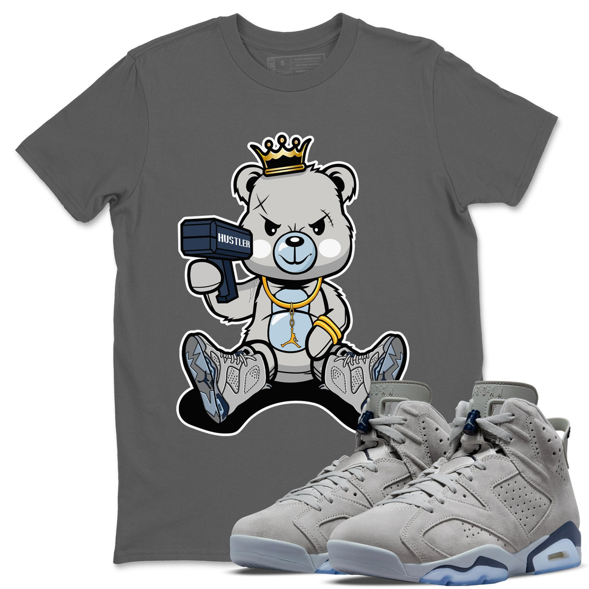 Jordan 6 Georgetown Sneaker Matching T-Shirt Bad King Baby Bear Sneaker Tees Jordan 6 Georgetown Sneaker Release Tees Crew Neck Tees