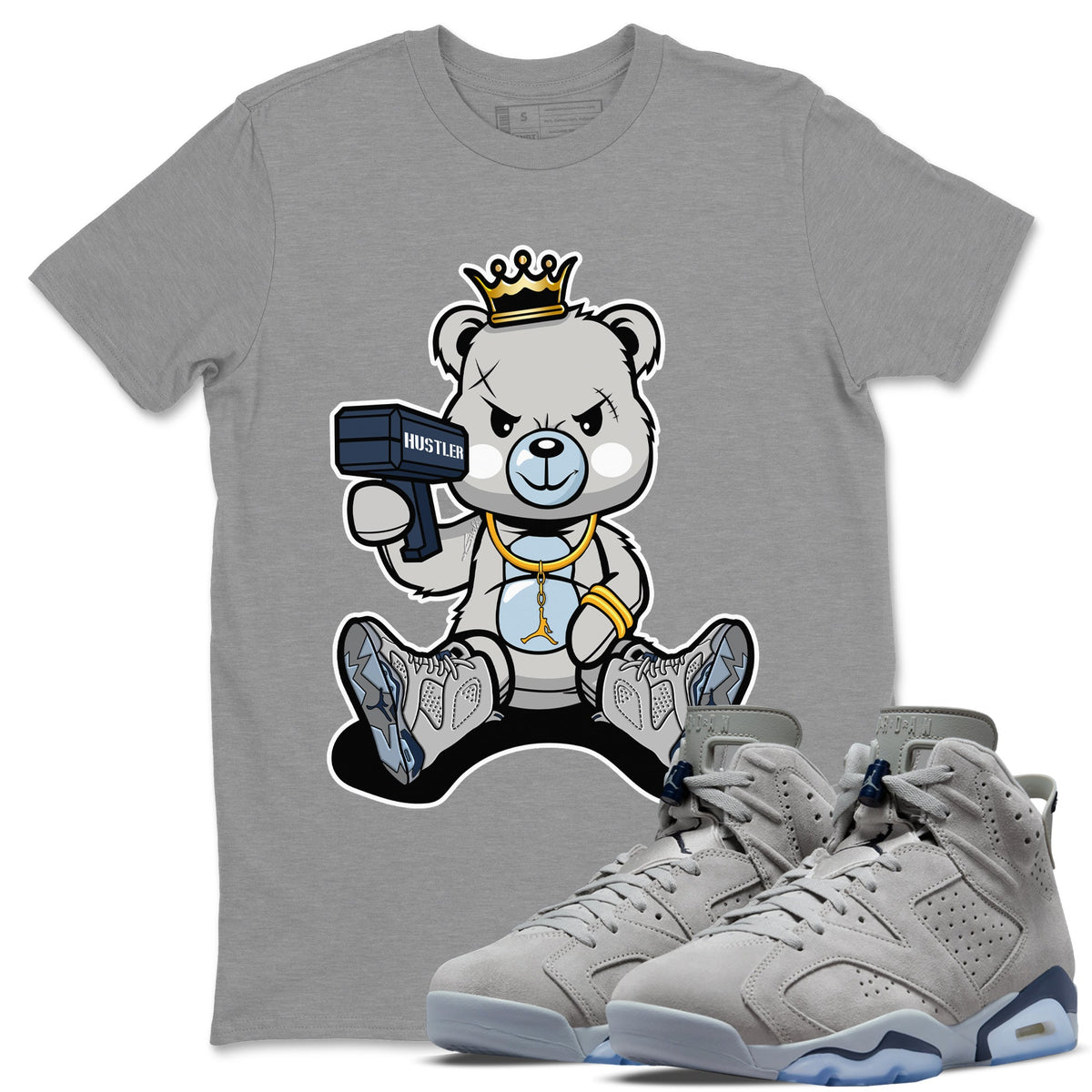 Jordan 6 Georgetown Sneaker Matching T-Shirt Bad King Baby Bear Sneaker Tees Jordan 6 Georgetown Sneaker Release Tees Crew Neck Tees