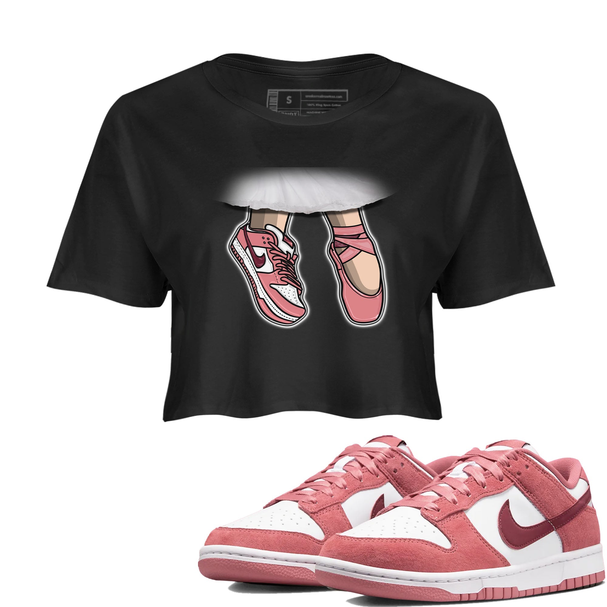 Dunk Valentine's Day shirt to match jordans Ballet Shoes sneaker tees Dunks Valentine's Day Drip Gear Zone Black 1 crop length shirt