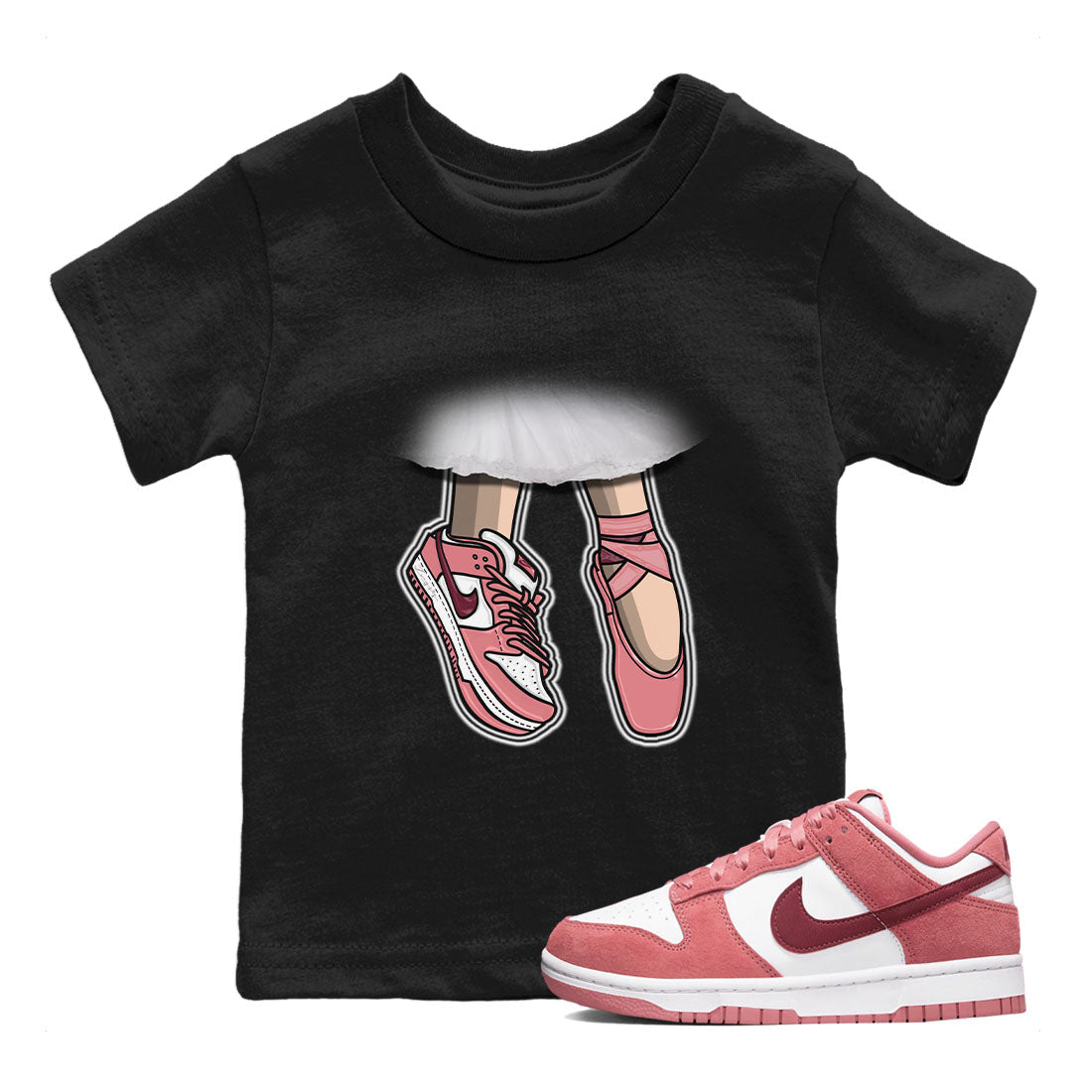 Dunk Valentine's Day shirt to match jordans Ballet Shoes sneaker tees Dunks Valentine's Day Drip Gear Zone baby toddler Black 2 cotton Shirt