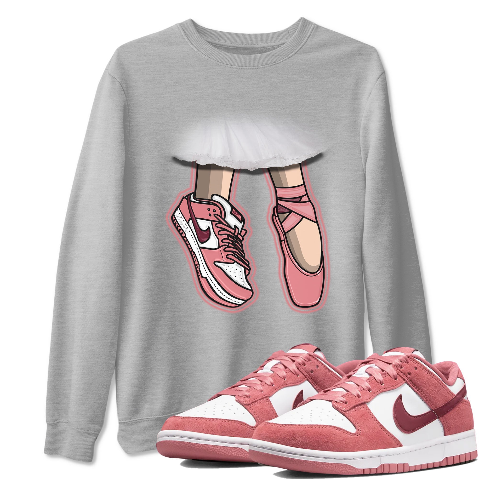Dunk Valentine's Day shirt to match jordans Ballet Shoes sneaker tees Dunks Valentine's Day Drip Gear Zone unisex cotton Heather Grey 1 crew neck shirt