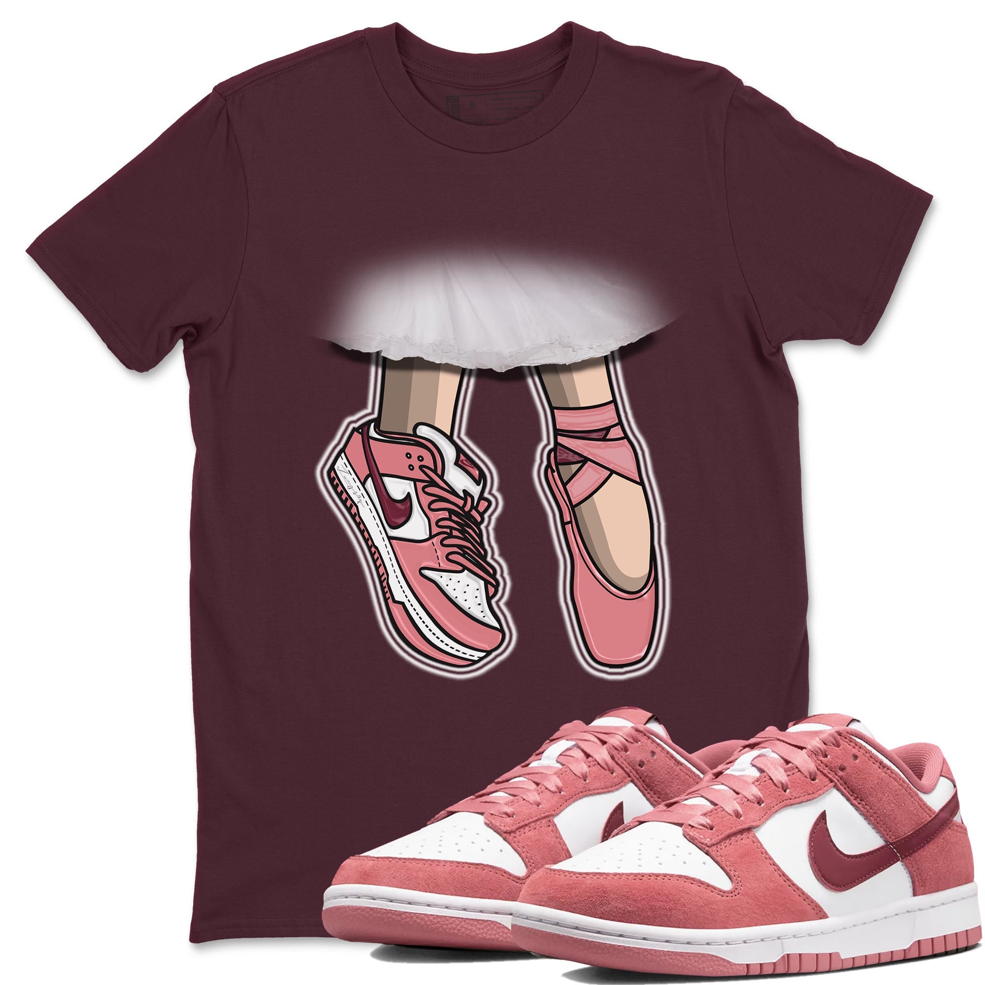 Dunk Valentine's Day shirt to match jordans Ballet Shoes sneaker tees Dunks Valentine's Day Drip Gear Zone unisex cotton Maroon 1 crew neck shirt