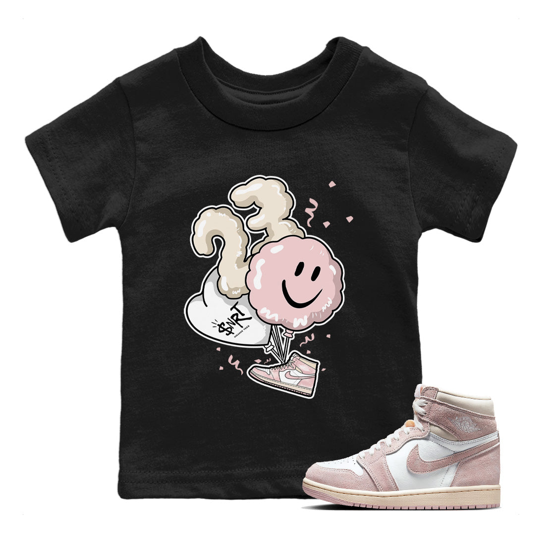 Air Jordan 1 Washed Pink Sneaker Match Tees Balloon Streetwear Sneaker Shirt Air Jordan 1 High OG WMNS Washed Pink Sneaker Release Tees Kids Shirts Black 1