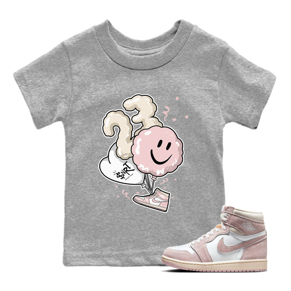 Air Jordan 1 Washed Pink Sneaker Match Tees Balloon Streetwear Sneaker Shirt Air Jordan 1 High OG WMNS Washed Pink Sneaker Release Tees Kids Shirts Heather Grey 1