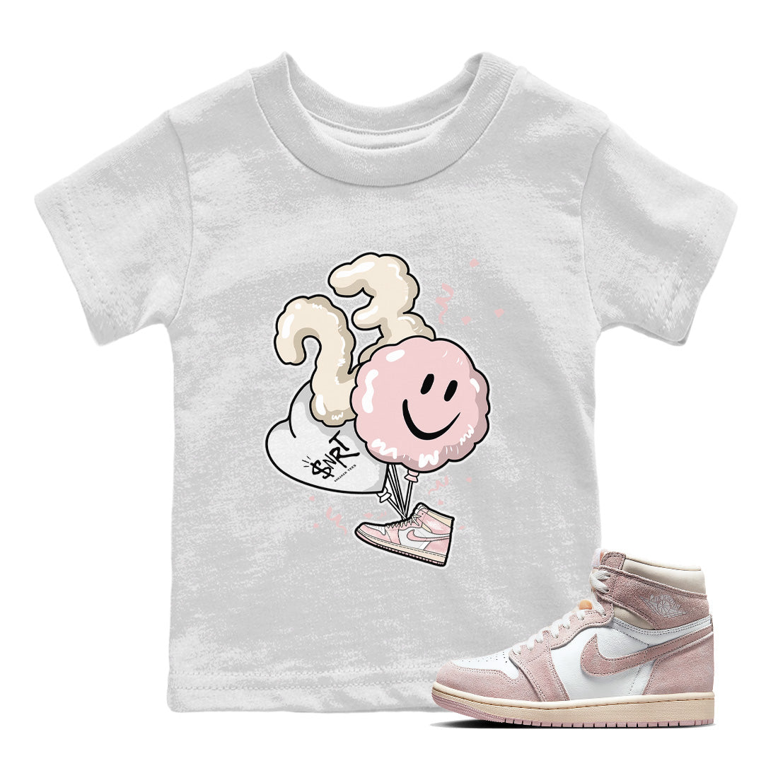 Air Jordan 1 Washed Pink Sneaker Match Tees Balloon Streetwear Sneaker Shirt Air Jordan 1 High OG WMNS Washed Pink Sneaker Release Tees Kids Shirts White 1