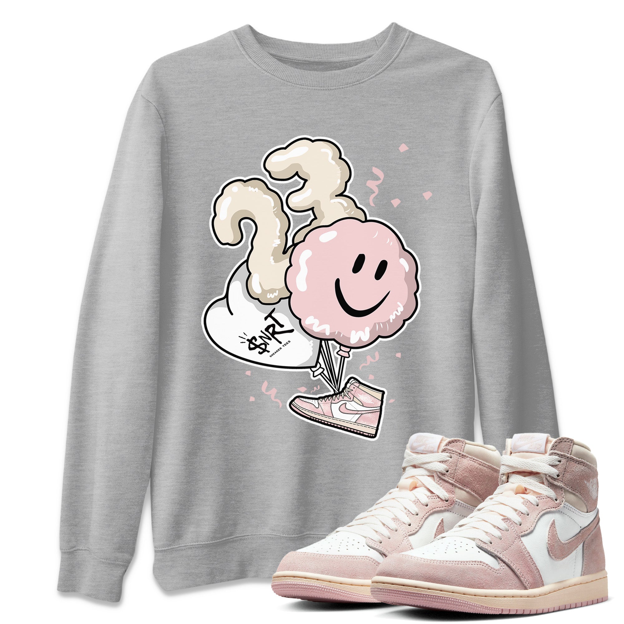 Air Jordan 1 Washed Pink Sneaker Match Tees Balloon Streetwear Sneaker Shirt Air Jordan 1 High OG WMNS Washed Pink Sneaker Release Tees Unisex Shirts Heather Grey 1