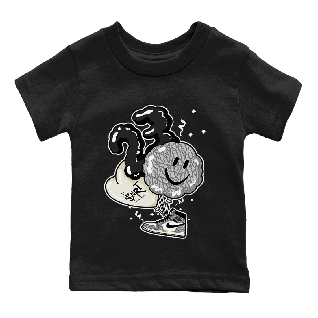 Jordan 1 White Cement Sneaker Matching T-Shirt Balloon Sneaker Tees Jordan 1 White Cement Sneaker Release Tees Kids Shirts