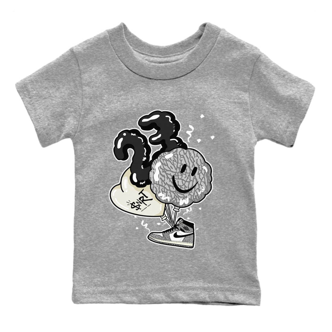 Jordan 1 White Cement Sneaker Matching T-Shirt Balloon Sneaker Tees Jordan 1 White Cement Sneaker Release Tees Kids Shirts