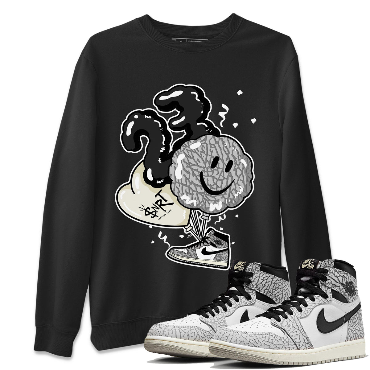 Jordan 1 White Cement Sneaker Matching T-Shirt Balloon Sneaker Tees Jordan 1 White Cement Sneaker Release Tees Crew Neck Tees